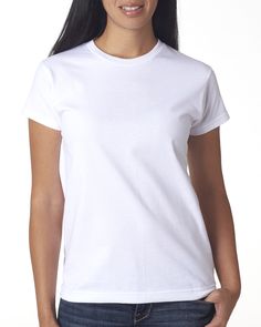 Ladies' 6.1 oz., 100% Cotton T-Shirt - WHITE - S | Bayside Women's 6.1 oz. Cotton T-Shirt in White Size Small Twill Shirt, Ladies Short, How To Make Shorts, Zip Up Hoodies, Pullover Jacket, Sleeves (women), Poplin Shirt, Plain White, Henley Shirts