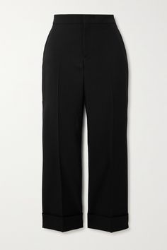 Gucci's pants are tailored from wool and will easily complement a host of blouses in any curated edit. They're cut for a high-rise fit, pressed with smart creases and effortlessly kick out to cropped, flared cuffs. Gucci Formal Pants, Elegant Fitted Gucci Pants, Gucci Wide Leg Workwear Bottoms, Gucci Straight Leg Work Bottoms, Chic Fitted Gucci Bottoms, Chic Gucci Pants For Formal Occasions, Formal Gucci Pants, Fitted Elegant Gucci Bottoms, Gucci Tailored Bottoms For Workwear