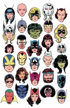 an image of many different faces in the style of comic book character and their respective characters