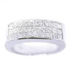 This sophisticated diamond ring is a must for any jewelry collection. Elegant and sparkling princess cut diamonds are set invisibly on this gorgeous band. split Metal : Available in 14K Gold, 18K Gold or Platinum Setting Type : Invisible Width : 9 mm No. of Stones : 30 Total Carat Weight : 1.80 Carats Type : Natural Genuine Diamonds Shape : Princess Cut Carat Weight : 1.80 Ct. Cut : Excellent Color : G Clarity : VS1-VS2 Luxury Wide Band Wedding Ring With Vvs Clarity, Luxury Wide Band Diamond Ring With Vs Clarity, Luxury White Gold Wide Band Wedding Ring, White Princess Cut Ring With Single Cut Diamonds, Luxury Wide Band Diamond White Diamond Ring, Luxury White Diamond Ring With Wide Band, Luxury Princess Cut Diamond Ring With Channel Set, Luxury Princess Cut Ring With Channel Set, Luxury Square Cut Channel Set Rings