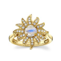 18k Yellow Gold Solstice Moonstone and Natural Diamond Fashion Ring 1/5 ct tw by Mark Henry Mark Henry, Diamond Facts, Diamond Solitaire Earrings, Gold For Women, Solitaire Diamond Pendant, Diamond Fashion Rings, Ring Mountings, Fashion Ring, Opal Ring