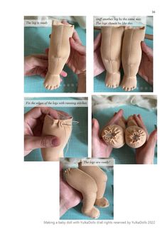 instructions to make a stuffed animal baby doll with feet and hands, including the foot