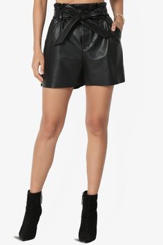 Aldene Vegan Leather High Rise Shorts Faux Leather Shorts, Belt Style, High Rise Shorts, Designer Shorts, Leather Shorts, Elevate Your Look, Tie Belt, Army Green, Vegan Leather