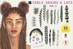 Procreate Hair brushes Curly Hair by MakeMoreArt on @creativemarket How To Draw Braids, Brush Procreate, Curly Hair Brush, Curly Hair Braids, Hair Brush Set, Procreate Brushes Free, Hair Drawing, Eyelash Brush, Braids With Curls