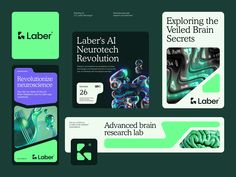 an assortment of brochures designed to look like brain images and text, including the logo for labber