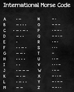 the international morse code is written in white chalk on a blackboard with letters and numbers