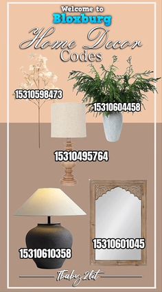 an advertisement for a home decor store with flowers in vases and lamps on the table