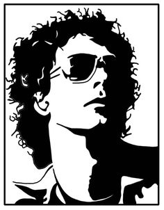 a black and white drawing of a man with sunglasses