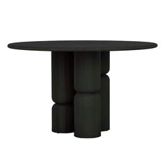 a black round table with three columns on the top and one column at the base