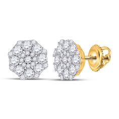 With a total gemstone carat weight of 1 and 1/4, these 14kt yellow gold round diamond cluster earrings are a beautiful and luxurious accessory. The earrings weigh approximately 2.51 grams and feature stunning round diamonds with a G-H color and I1-I2 clarity, prong-set for a secure and sophisticated appearance. The primary gemstone carat weight is 1.23, with no other gemstones present. These earrings are a timeless and elegant addition to any jewelry collection.Precious Metal Type: 14kt Yellow G Diamond Cluster Earrings, Signature Jewelry, Fine Jewelry Collection, Cluster Earrings, Diamond Cluster, Delicate Necklace, Everyday Jewelry, Round Diamond, Round Diamonds