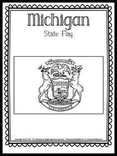 the michigan state flag is shown in black and white