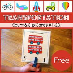 the transportation counting and clip cards are great for kids to practice numbers 1 - 20