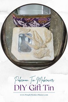 an advertisement for a pottery gift tin with two birds on it and the words, pelemon tea makerer diy gift tin