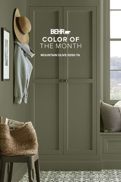 Turn your home into a tranquil retreat with our December Color of the Month, Mountain Olive. This rich green captures the essence of nature’s beauty, bringing a sense of serenity and coziness to any space. Olive Green Paints, Behr Colors, Color Of The Month, Behr Paint Colors, Built In Cabinet, Salon Suites, Behr Paint, Green Paint Colors, Painted Walls