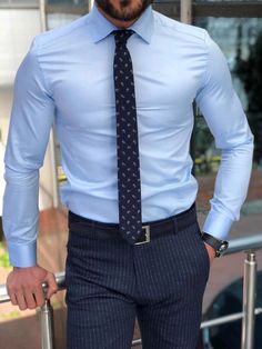 Dark Blue Dress Shirt, Shirtdress Outfit, Mens Blue Dress Shirt, Gentleman Mode, Mens Dress Outfits, Shirt Outfit Men, Formal Men Outfit, Formal Mens Fashion