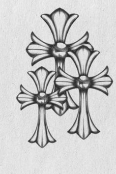 a drawing of three crosses with bows on the top and one cross at the bottom