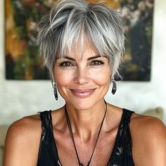 capecod8999 A pretty 45 year old woman with Choppy Gray Pixie f3bb663e 98db 4891 8782 0ea90045ed96 2 Short Choppy Grey Hair, Gray Long Pixie Haircut, Short Hairstyles Gray Hair, Pixie Shags Short Haircuts, Grey Shaggy Hair, Gray Short Hairstyles, Flippy Pixie Haircut, Long Pixie Gray Hair, Grey Hair Pixie Haircut Over 50