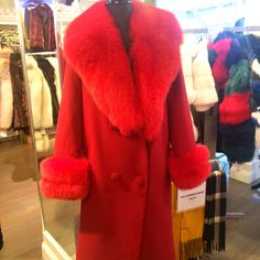 Medium Size 3/4 Long Made In Italy By Dimitriosfurs Luxury Red Outerwear For Evening, Luxury Red Evening Outerwear, Red Fur Coat With Faux Fur Trim, Elegant Red Fur Coat For Winter, Red Winter Jacket, Plaid Trench Coat, Khaki Trench, Winter Coat Parka, Khaki Trench Coat