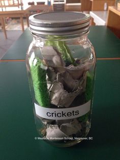 a glass jar filled with lots of green stuff