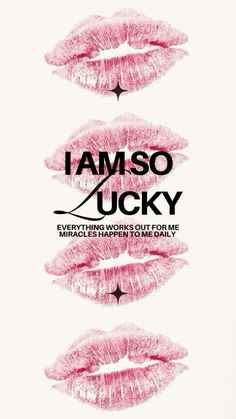 the cover art for i am so lucky, featuring pink lipstick on white paper with black writing