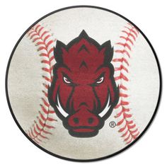 a baseball with an angry boar's head on it