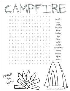 a printable camping word search page for kids to help them learn how to read