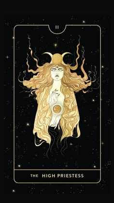 the high priestess tarot card with an image of a woman holding a star