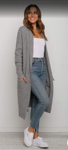 Long Cardigan Outfit Fall, Cardigan Outfit Casual, Outfits With Grey Cardigan, Long Cardigan Outfit, Long Grey Cardigan, Cardigan Outfit, Cardigan Outfits, Grey Cardigan