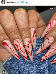 Red Stiletto Nails, Nails Valentine, Almond Nail Art, Style Nails, Shaped Nails, Her Nails, Dope Nail Designs, Red Nail Designs, Almond Nail