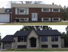 before and after photos of a brick house