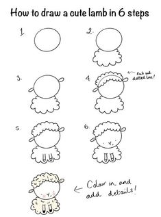 how to draw a cute lamb in 6 steps step by step drawing instructions for kids