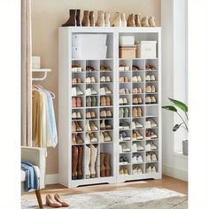 a large white shoe rack filled with lots of shoes