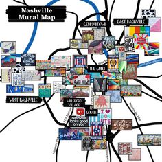 a map with many different things on it and the words nashville written in each language