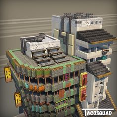 an image of a building made out of legos and blocks with the words tacosquad on it