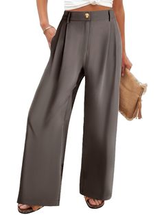 PRICES MAY VARY. Flattering Wide Leg Design: Featuring a pleated front and side slant pockets, these pants not only enhance your figure but also provide practicality. High waist, Wide legs, Pleated front, Elastic back, Zippered closure, and side pockets. Flowing & Comfy Fabric: These High Waisted Wide Leg Pants Crafted from a soft, skin-friendly, and breathable fabric, these Palazzo Pants ensure maximum comfort throughout the day. The flowing nature of the fabric adds an elegant touch to your ou