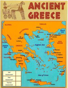 an ancient greece map with the names and cities