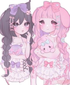 ITS KUROMI AND MY MELODY!!!!! Pink Wallpaper Hello Kitty, Arte Do Kawaii, Whatsapp Wallpaper Cute, Chibi Anime Kawaii