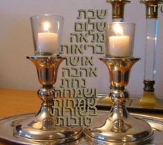 two candles sitting on top of a metal tray