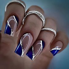 Blue And Silver Nails, Manicure Nail Designs, Blue Acrylic Nails, Fancy Nails Designs, Stylish Nails Designs, Nails Design With Rhinestones, Her Nails, Pretty Nail Art Designs, Short Acrylic Nails Designs