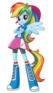 the rainbow pony is standing with her arms crossed