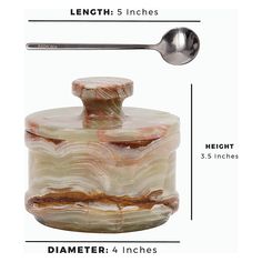 an image of a spoon and jar with measurements for each item in the diagram below