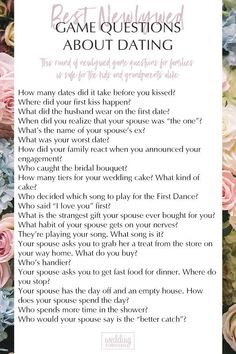 a poem with flowers and the words game questions about dating written in front of it