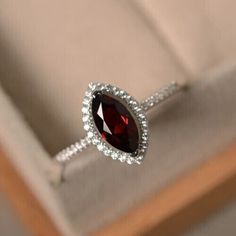 ad eBay - Find many great new & used options and get the best deals for 1.30Ct Marquise Cut Lab-Created Garnet Anniversary Ring 14K White Gold Plated at the best online prices at eBay! Free shipping for many products! Marquise Cut Engagement Ring, Red Garnet Ring, Ruby Engagement Ring, Deco Engagement Ring, Engagement Ring Cuts, Silver Engagement Rings, Art Deco Engagement Ring, Deco Jewelry, Emerald Engagement Ring