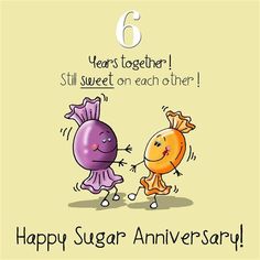 an anniversary card with two cartoon characters holding hands