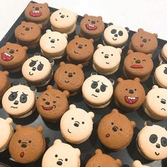 there are many cupcakes that have been decorated with teddy bears and faces on them