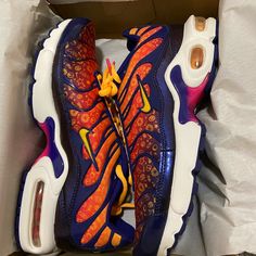 Air Max Plus (Gs) Regency Purple/Laser Orange Never Worn Purple Sneakers With Air Cushioning And Round Toe, Nike Purple Slip-on Sneakers, Purple Synthetic Round Toe Sneakers, Purple Slip-on Sneakers For Streetwear, Nike Jordan 12, Gold Basketball Shoes, Shoes Air Max, Nike Low Tops, Nike Shoes Air