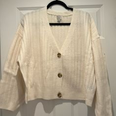 Brand New Never Worn Cream Ribbed Knit Cardigan, Casual Cream Ribbed Cardigan, Casual Ribbed Cream Cardigan, Spring Cream Ribbed Cardigan, Fall Cream Ribbed Cardigan, Ribbed Cardigan For Fall Day Out, Ribbed Cardigan, Day Cream, A New Day