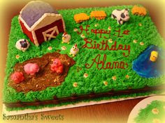 a birthday cake with farm animals on it