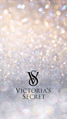 the victoria's secret logo is shown in front of glitter and sparkley lights