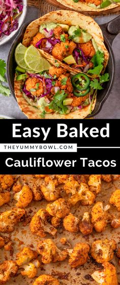 cauliflower tacos with text overlay that says easy baked